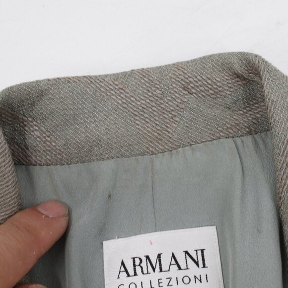 Armani Collezioni blazer womens 2 Flax linen blend 3 button textured geometric - Picture 13 of 16